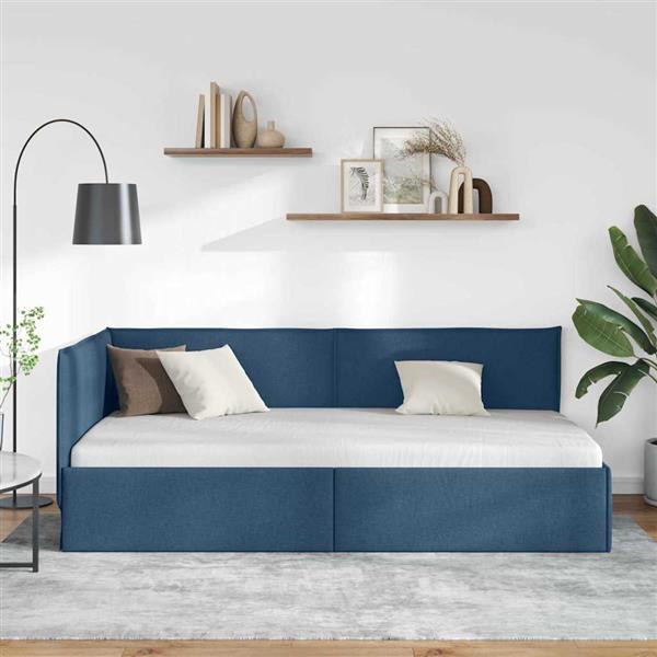 Grote foto vidaxl hoekbedframe met hoofdeinde blauw 100 cm x 200 cm stof antiek en kunst stoelen en banken