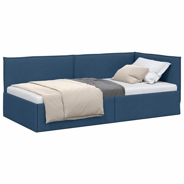 Grote foto vidaxl hoekbedframe met hoofdeinde blauw 100 cm x 200 cm stof antiek en kunst stoelen en banken