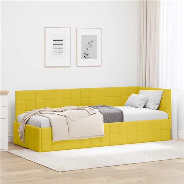 Grote foto vidaxl hoekbedframe met hoofdeinde geel 80 cm x 200 cm stof antiek en kunst stoelen en banken