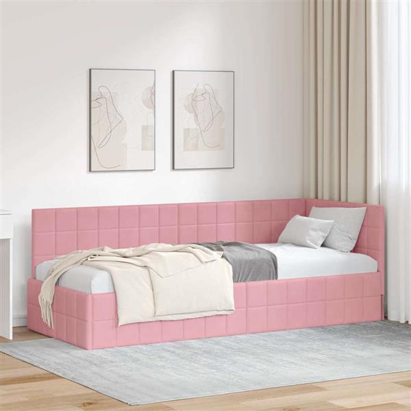 Grote foto vidaxl hoekbedframe met hoofdeinde roze 80 cm x 200 cm stof antiek en kunst stoelen en banken