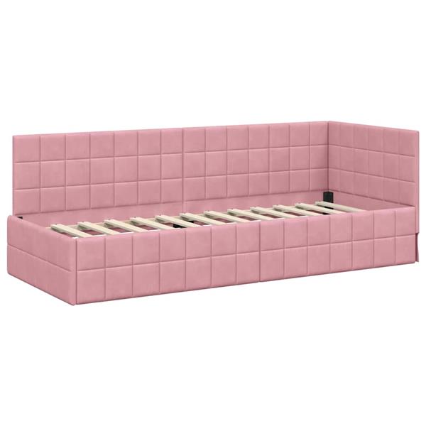 Grote foto vidaxl hoekbedframe met hoofdeinde roze 80 cm x 200 cm stof antiek en kunst stoelen en banken