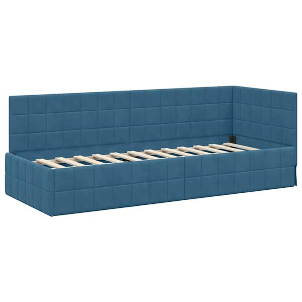 Grote foto vidaxl hoekbedframe met hoofdeinde blauw 80 cm x 200 cm stof antiek en kunst stoelen en banken