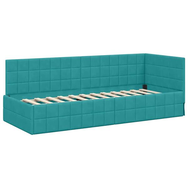 Grote foto vidaxl hoekbedframe met hoofdeinde turquoise 80 cm x 200 cm stof antiek en kunst stoelen en banken