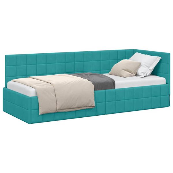 Grote foto vidaxl hoekbedframe met hoofdeinde turquoise 80 cm x 200 cm stof antiek en kunst stoelen en banken