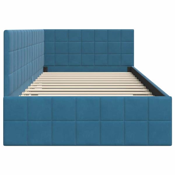 Grote foto vidaxl hoekbedframe met hoofdeinde blauw 100 cm x 200 cm stof antiek en kunst stoelen en banken