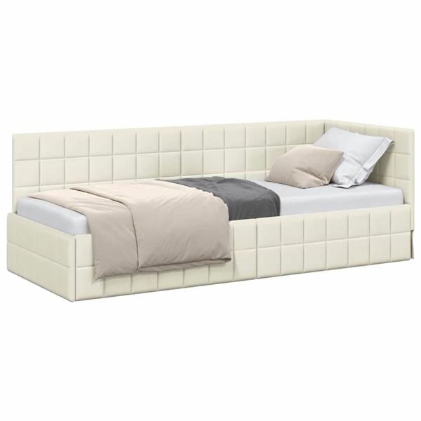 Grote foto vidaxl hoekbedframe met hoofdeinde cr me 80 cm x 200 cm stof antiek en kunst stoelen en banken