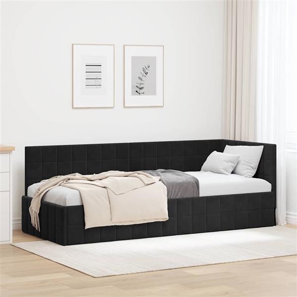 Grote foto vidaxl hoekbedframe met hoofdeinde zwart 80 cm x 200 cm fluweel antiek en kunst stoelen en banken