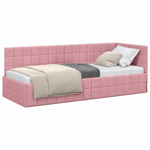 Grote foto vidaxl hoekbedframe met hoofdeinde roze 80 cm x 200 cm stof antiek en kunst stoelen en banken
