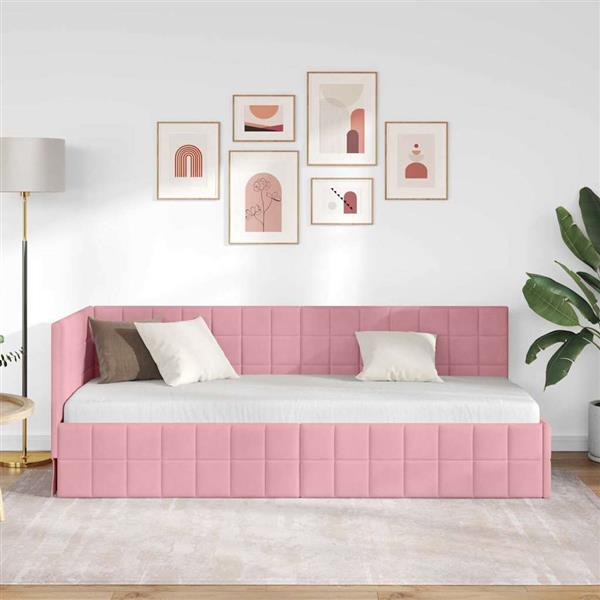Grote foto vidaxl hoekbedframe met hoofdeinde roze 80 cm x 200 cm stof antiek en kunst stoelen en banken