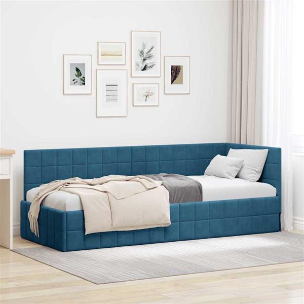 Grote foto vidaxl hoekbedframe met hoofdeinde blauw 80 cm x 200 cm stof antiek en kunst stoelen en banken