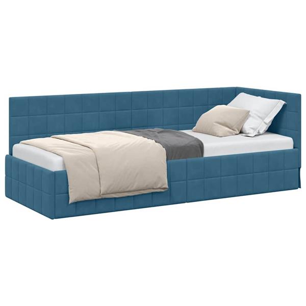 Grote foto vidaxl hoekbedframe met hoofdeinde blauw 80 cm x 200 cm stof antiek en kunst stoelen en banken