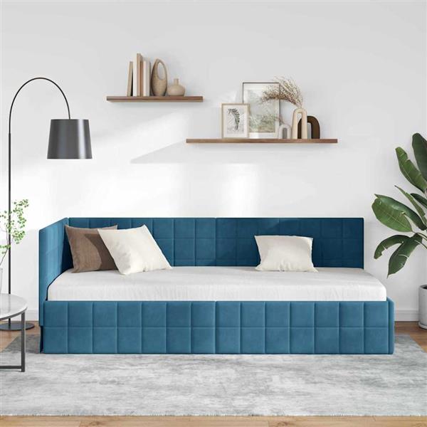 Grote foto vidaxl hoekbedframe met hoofdeinde blauw 80 cm x 200 cm stof antiek en kunst stoelen en banken