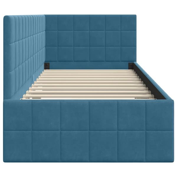 Grote foto vidaxl hoekbedframe met hoofdeinde blauw 80 cm x 200 cm stof antiek en kunst stoelen en banken