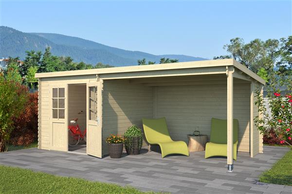 Grote foto blokhut met overkapping sunniva 570x275 vuren tuin en terras tuinhuisjes en blokhutten