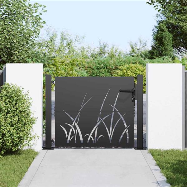 Grote foto vidaxl tuinpoort met slot zwart 85 x 105 cm poedergecoat staal tuin en terras hekken en schuttingen