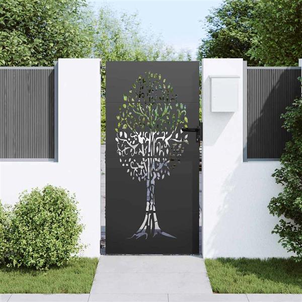 Grote foto vidaxl tuinpoort met slot zwart 85 x 175 cm poedergecoat staal tuin en terras hekken en schuttingen