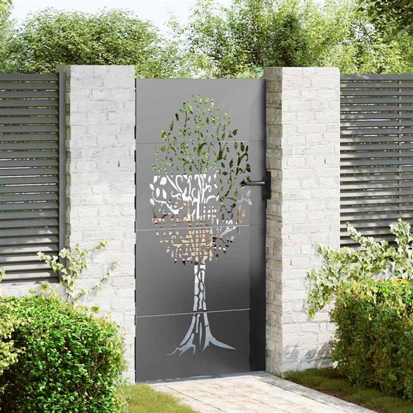 Grote foto vidaxl tuinpoort met slot zwart 85 x 175 cm poedergecoat staal tuin en terras hekken en schuttingen
