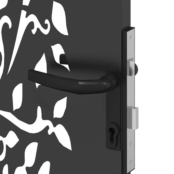 Grote foto vidaxl tuinpoort met slot zwart 85 x 175 cm poedergecoat staal tuin en terras hekken en schuttingen