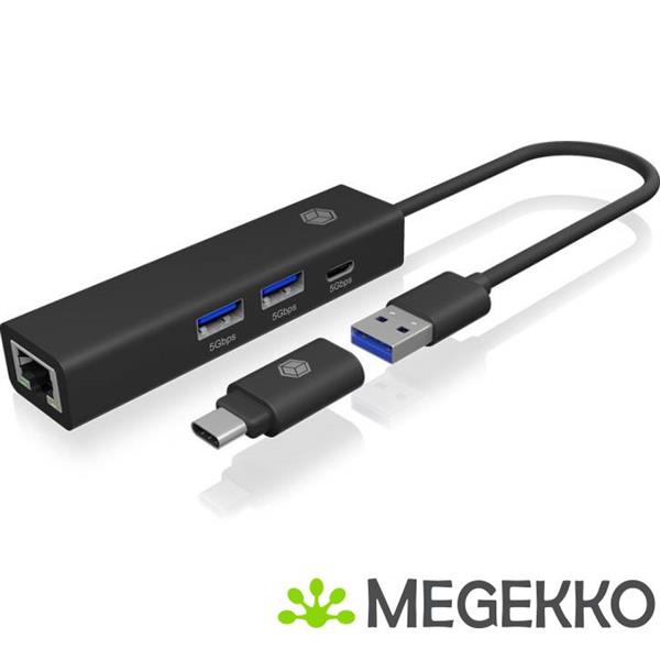 Grote foto icy box ib hub1439 lan bedraad usb 3.2 gen 1 3.1 gen 1 type a zwart computers en software overige computers en software