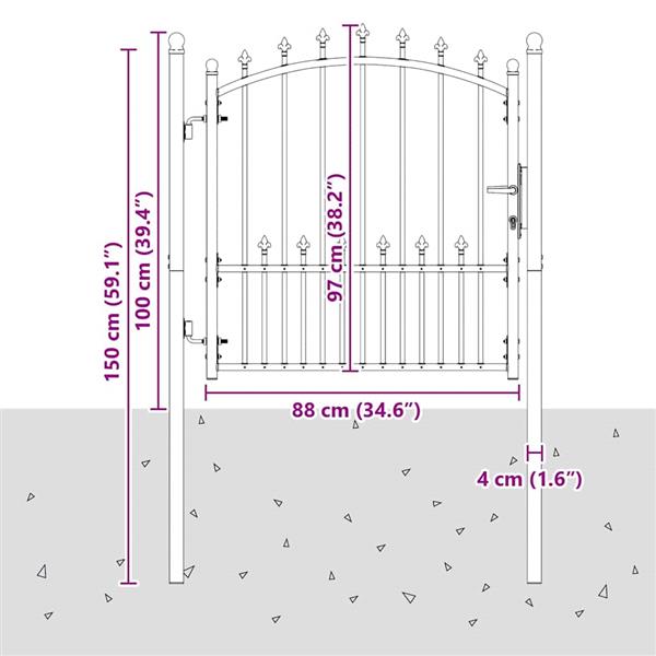 Grote foto vidaxl hekdeur met spijkers grijs 100 x 100 cm poedergecoat staal tuin en terras hekken en schuttingen