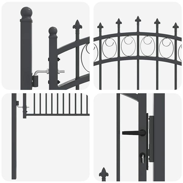 Grote foto vidaxl hekdeur met spijkers grijs 125 x 100 cm poedergecoat staal tuin en terras hekken en schuttingen
