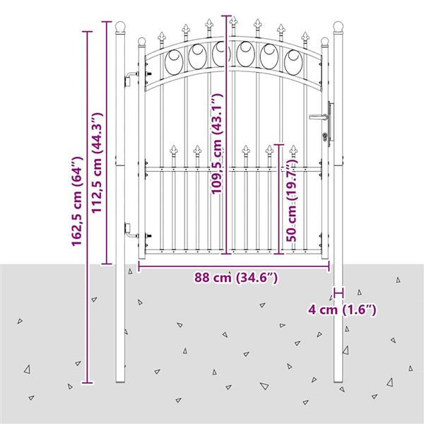 Grote foto vidaxl hekdeur met spijkers grijs 125 x 100 cm poedergecoat staal tuin en terras hekken en schuttingen