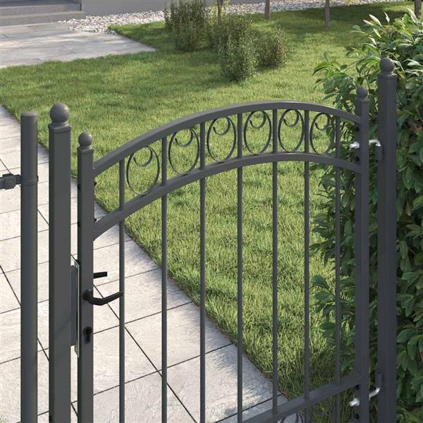 Grote foto vidaxl hekpoort met slot grijs 125 x 100 cm poedergecoat staal tuin en terras hekken en schuttingen