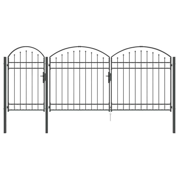 Grote foto vidaxl tuinhekgate met gebogen top grijs 400 x 100 cm staal tuin en terras hekken en schuttingen