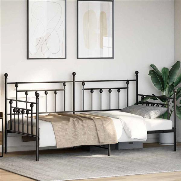 Grote foto vidaxl bedframe voor een daybed met hoofdeinde zwart 90 x 200 cm staal antiek en kunst stoelen en banken