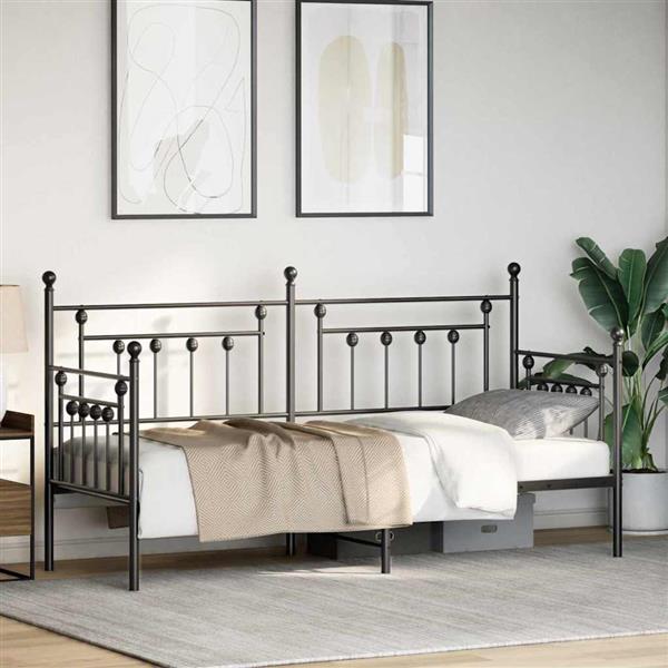 Grote foto vidaxl bedframe voor een daybed met hoofdeinde zwart 80 x 200 cm staal antiek en kunst stoelen en banken
