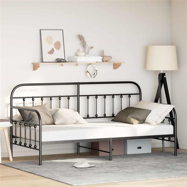 Grote foto vidaxl bedframe voor een daybed zwart 100 x 190 cm staal antiek en kunst stoelen en banken