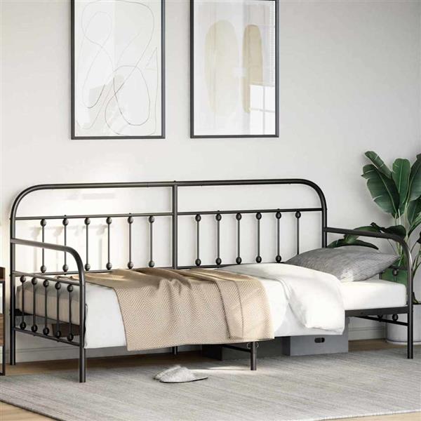 Grote foto vidaxl bedframe voor een daybed met hoofdeinde zwart 90 x 200 cm staal antiek en kunst stoelen en banken