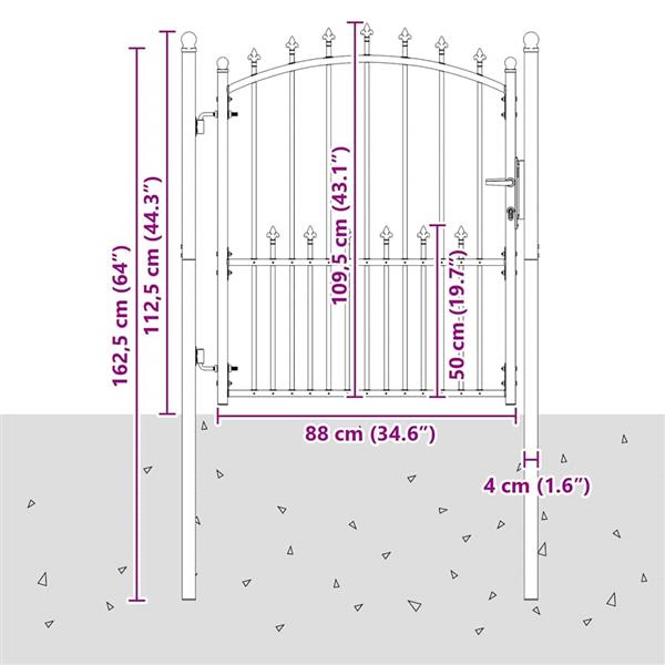 Grote foto vidaxl hekdeur met spijkers grijs 125 x 100 cm poedergecoat staal tuin en terras hekken en schuttingen