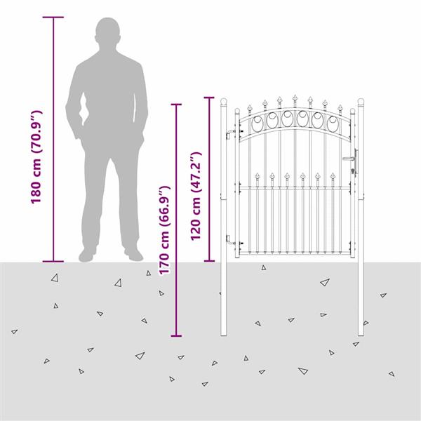 Grote foto vidaxl hekdeur met spijkers grijs 150 x 100 cm poedergecoat staal tuin en terras hekken en schuttingen