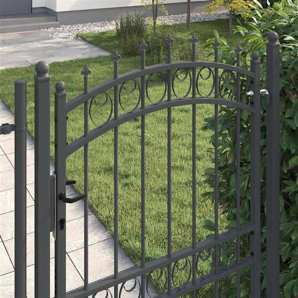 Grote foto vidaxl hekdeur met spijkers grijs 200 x 100 cm poedergecoat staal tuin en terras hekken en schuttingen