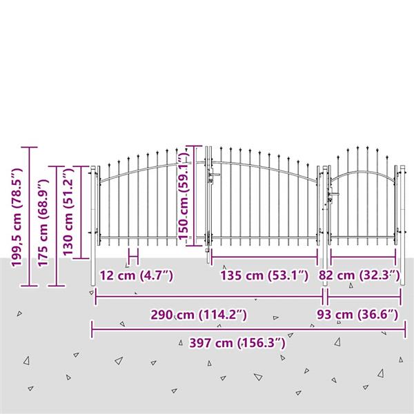 Grote foto vidaxl tuinpoort zwart 150 x 400 cm staal tuin en terras hekken en schuttingen