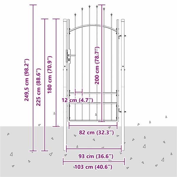 Grote foto vidaxl tuinpoort met slot grijs 200 x 100 cm staal tuin en terras hekken en schuttingen