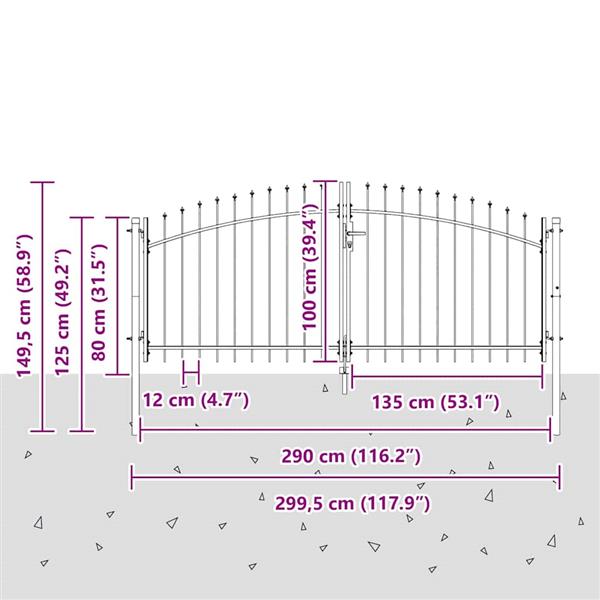 Grote foto vidaxl tuinpoort met slot grijs 100 x 300 cm staal tuin en terras hekken en schuttingen