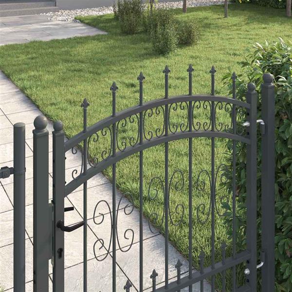 Grote foto vidaxl hekpoort met spear boven met slot grijs 103 x 100 cm staal tuin en terras hekken en schuttingen