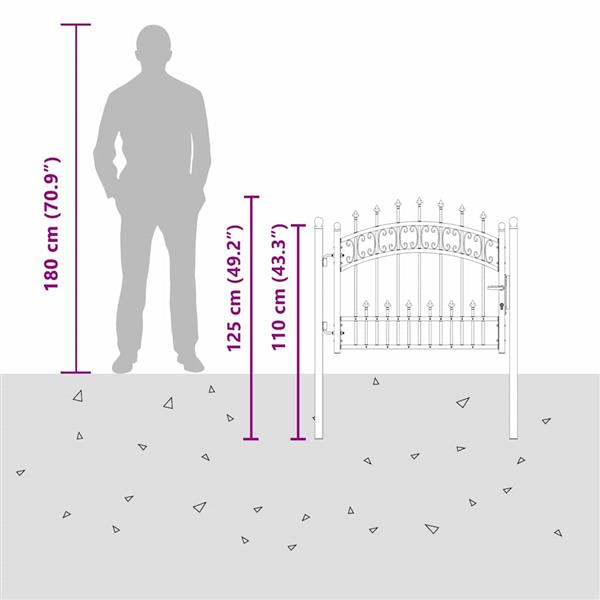 Grote foto vidaxl hekpoort met spear boven met slot grijs 103 x 75 cm staal tuin en terras hekken en schuttingen