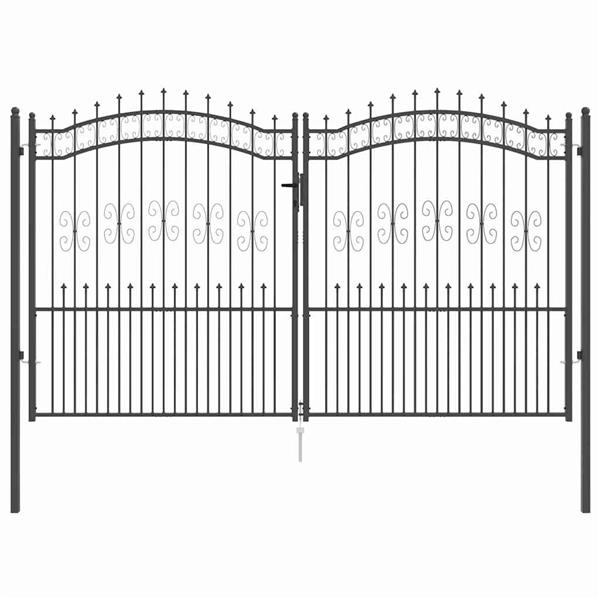 Grote foto vidaxl hekpoort met spear boven met slot grijs 305 x 175 cm staal tuin en terras hekken en schuttingen