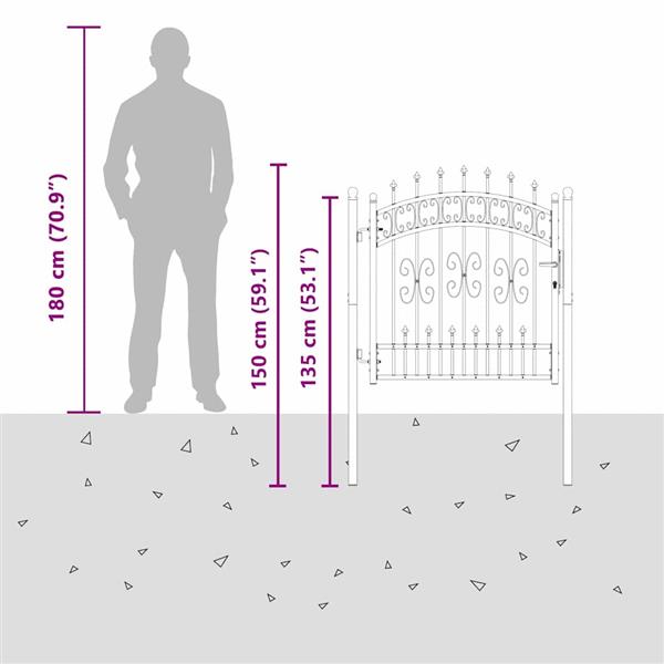 Grote foto vidaxl hekpoort met spear boven met slot grijs 103 x 100 cm staal tuin en terras hekken en schuttingen