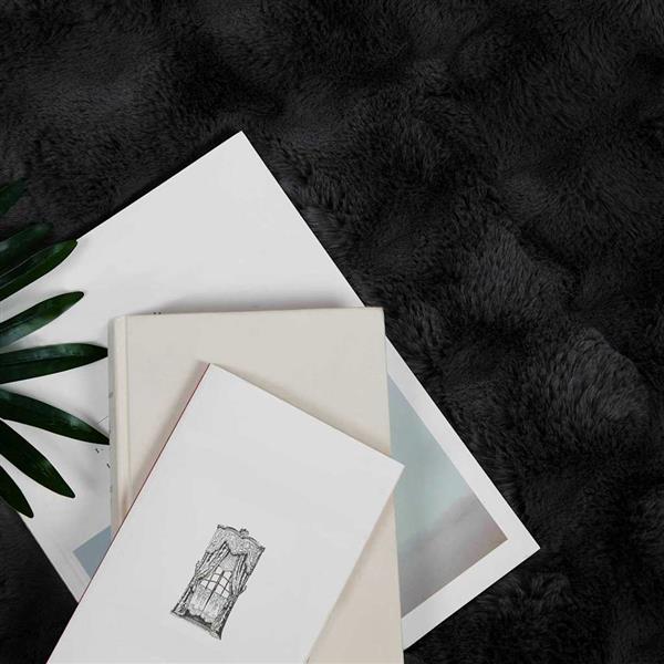 Grote foto vidaxl neppels konijnenbont deken 4 pcs zwart 150 x 220 cm polyester huis en inrichting bedden