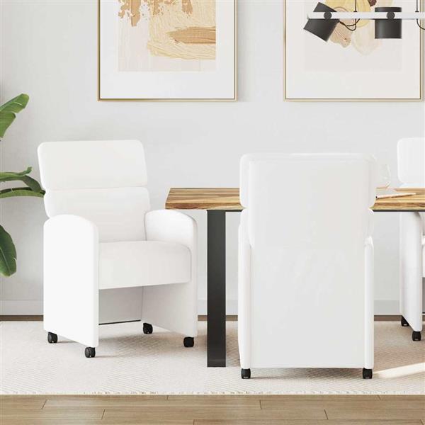 Grote foto vidaxl dining stoelen met wielen 2 pcs wit 58 x 65 x 98 cm kunstleer huis en inrichting stoelen