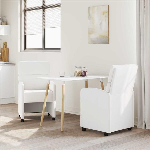 Grote foto vidaxl dining stoelen met wielen 2 pcs wit 58 x 65 x 98 cm kunstleer huis en inrichting stoelen