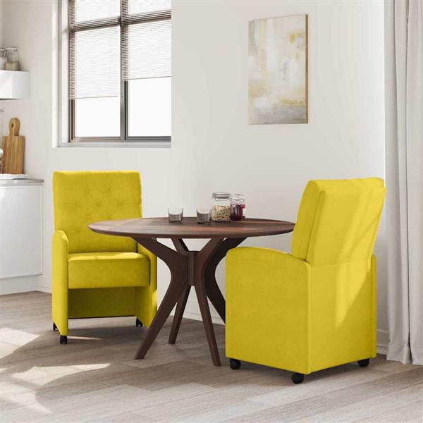 Grote foto vidaxl dining stoelen met wielen 2 pcs geel 58 x 67 x 97 cm fluweel huis en inrichting stoelen