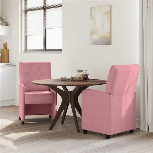 Grote foto vidaxl dining stoelen met wielen 2 pcs roze 58 x 67 x 97 cm fluweel huis en inrichting stoelen