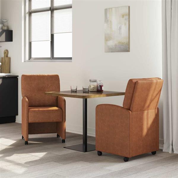 Grote foto vidaxl dining stoelen met wielen 2 pcs bruin 57 x 67 x 95 cm kunstleer huis en inrichting stoelen