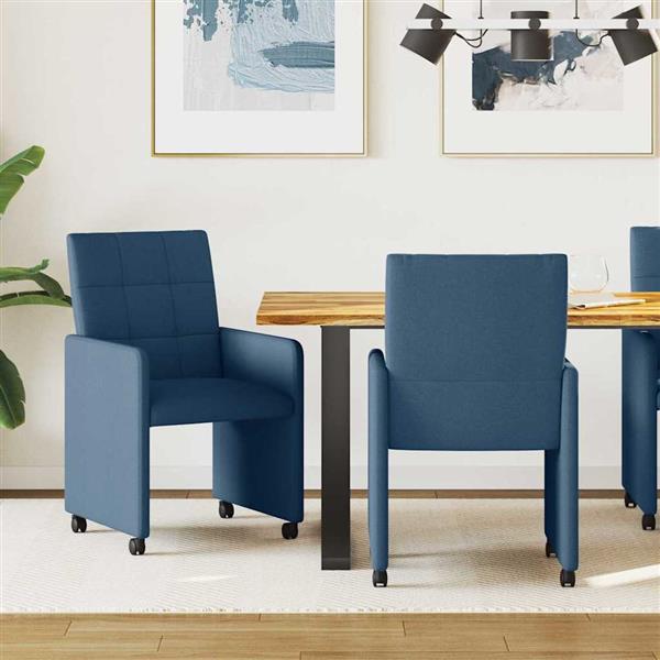 Grote foto vidaxl dining stoelen met wielen 2 pcs blauw 58 x 65 x 94 cm stof huis en inrichting stoelen