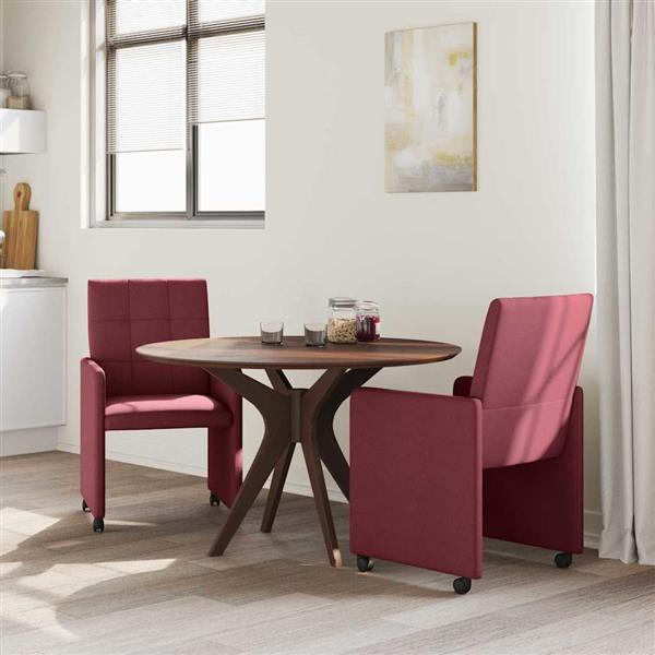 Grote foto vidaxl dining stoelen met wielen 2 pcs wijnrood 58 x 65 x 94 cm stof huis en inrichting stoelen